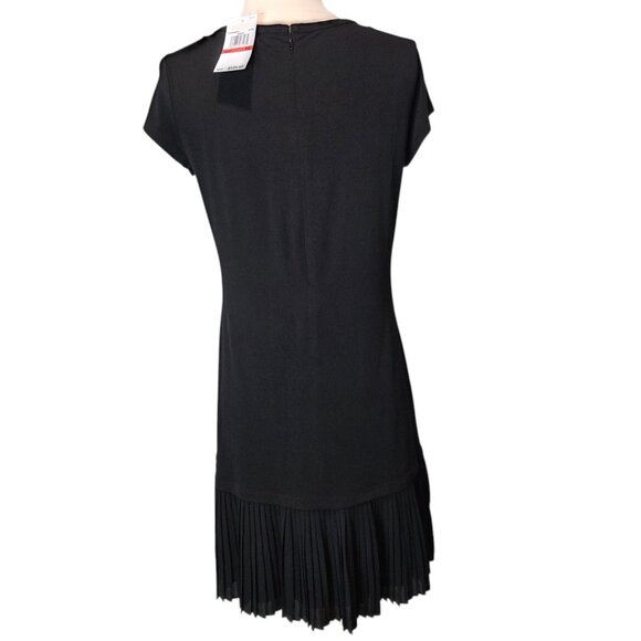 NWT Michael Michael Kors Pleat Hem Shift Dress Black Women's XS Stretch - Picture 3 of 9